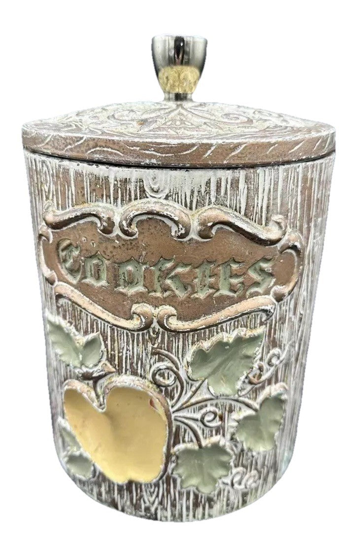 Cookie Jar Treasure Craft Yellow Green Apple Woodgrain 10” Vintage