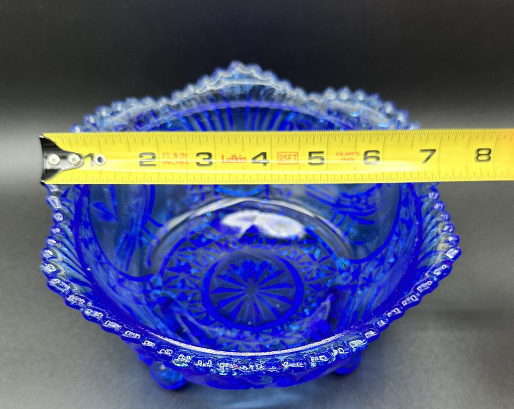 Candy Dish Hofbauer Byrdes Cobalt Blue Glass 3 Footed Large Love Birds Vintage