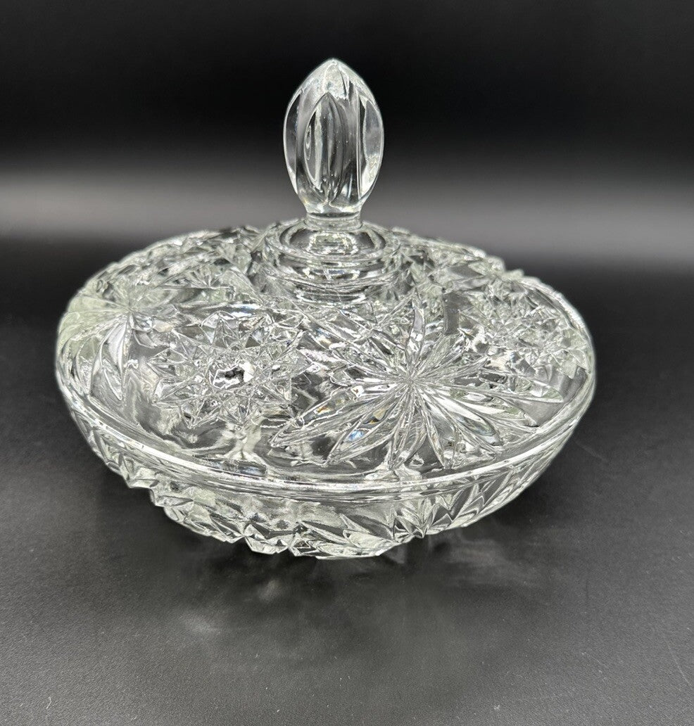 Candy/Trinket Dish Anchor Hocking Star Of David Precut Glass Lidded Vintage