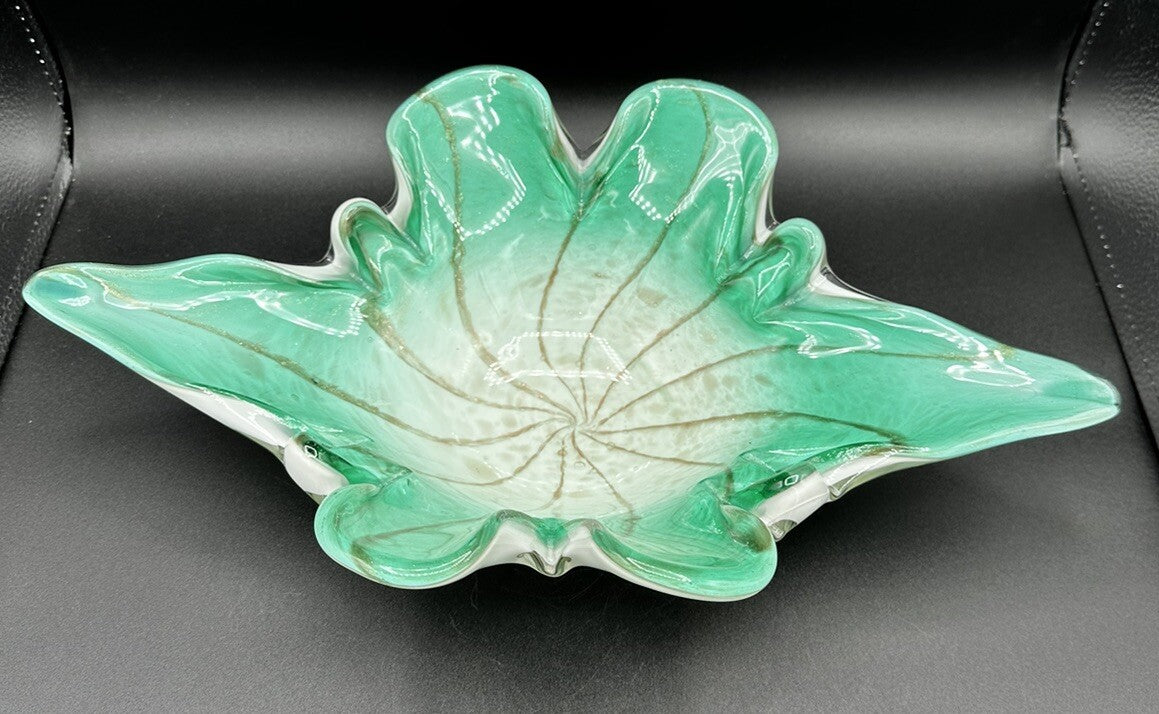 Bowl Mid-Century Green White Murano Art Glass Centerpiece Fruit Bowl Vintage