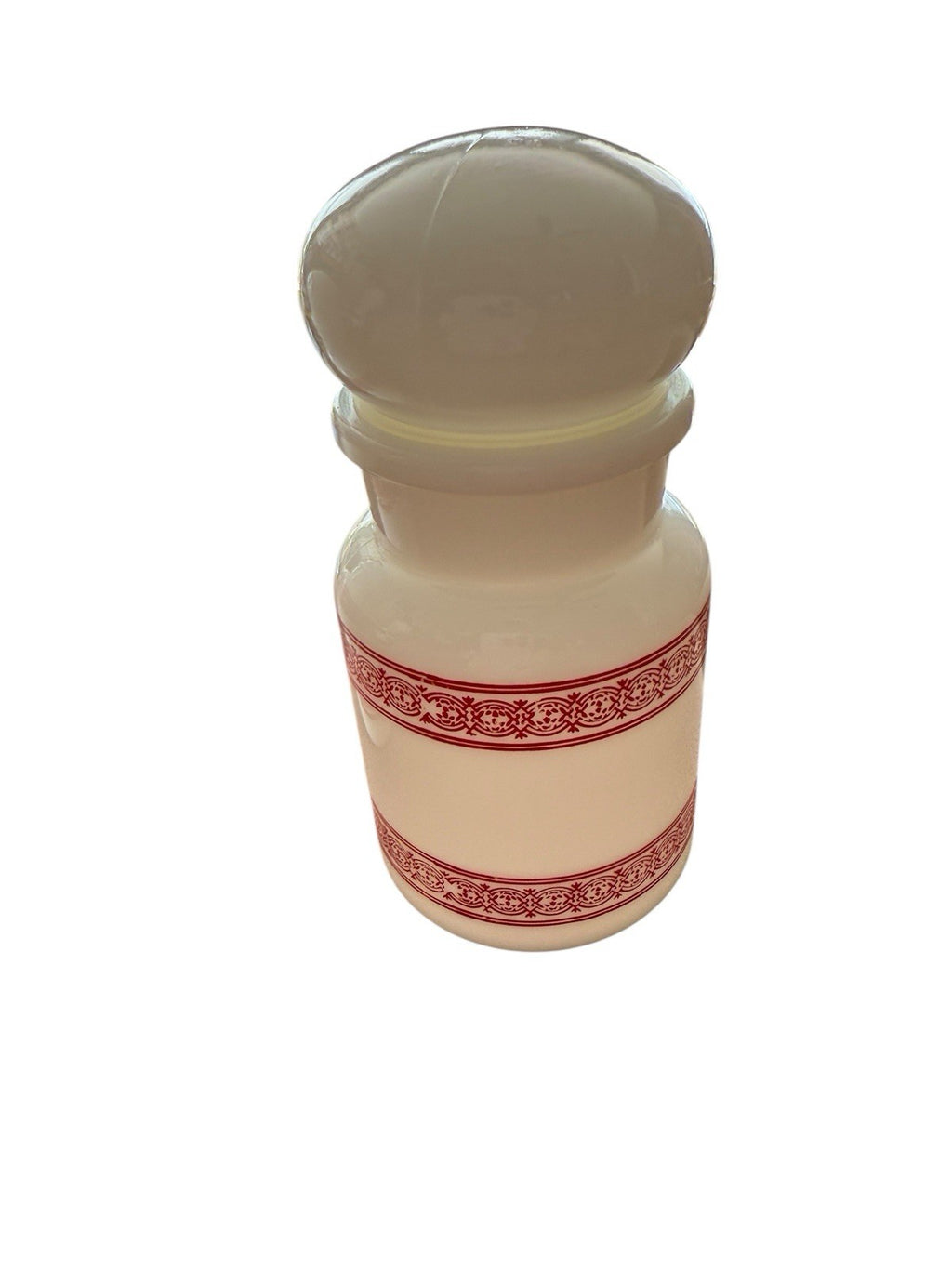 Apothecary Jar Red/White Pattern Set Of 2 Milk Glass Bubble Top Belgian Vintage