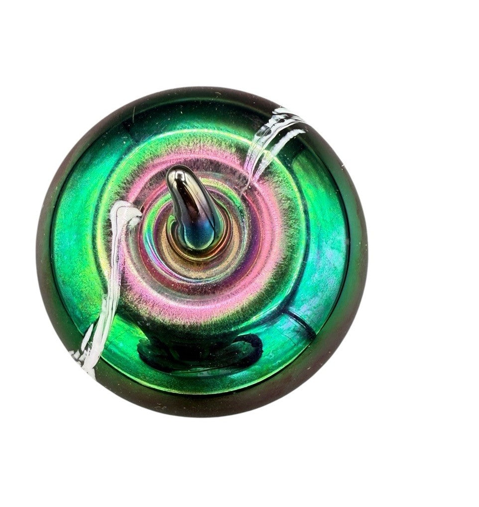 Art Glass Paperweight Apple Figure Design Purple Blue Swirl Iridescent