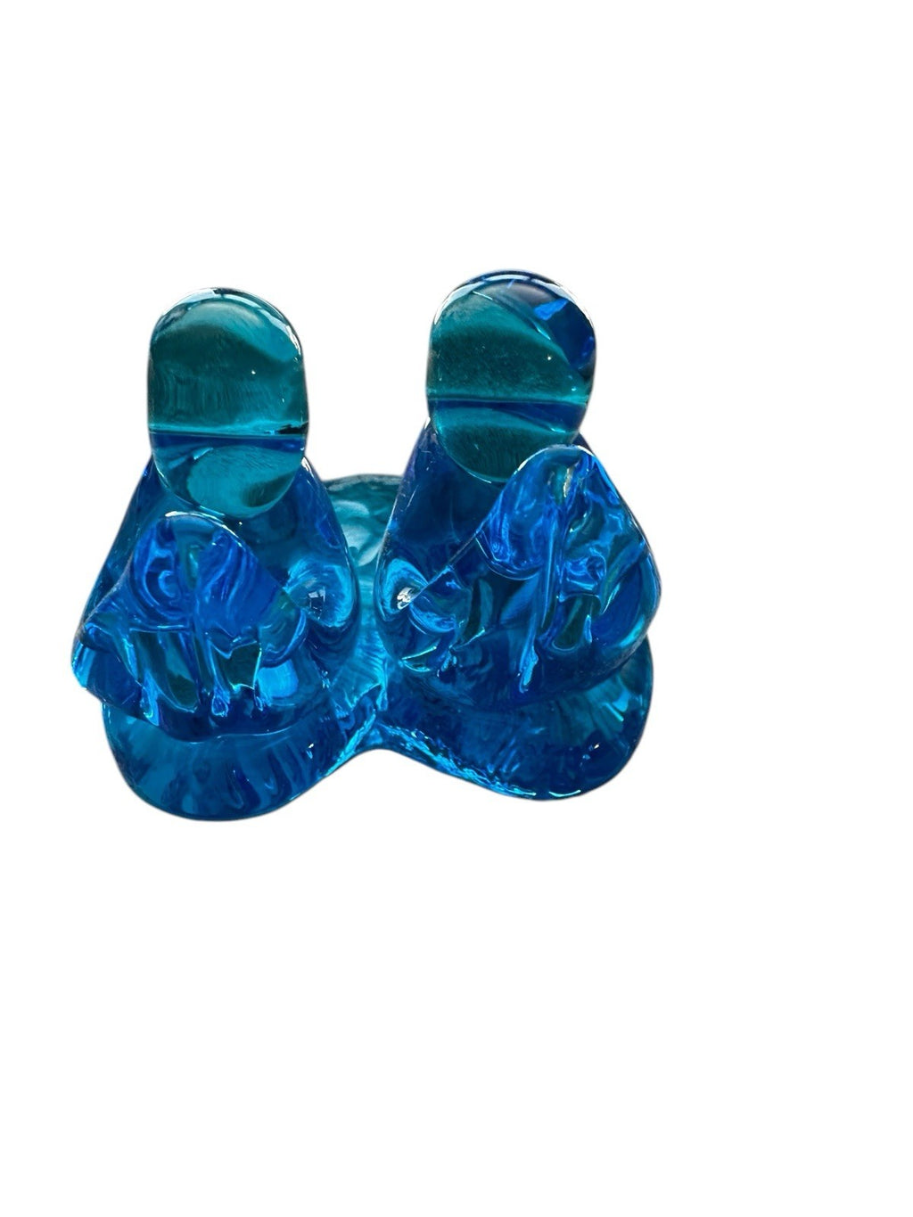 Blue Birds of Happiness Glass Figurine on Heart Base Leo Ward 2000 Signed Vtg