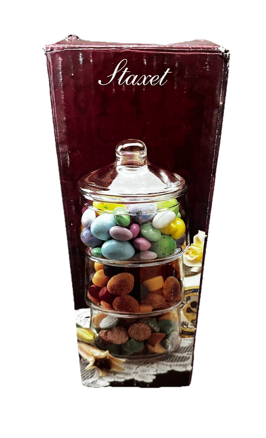 Candy Jars with Cover Storage Container Indiana Glass Staxet 3 Stacking 9.5” Vtg