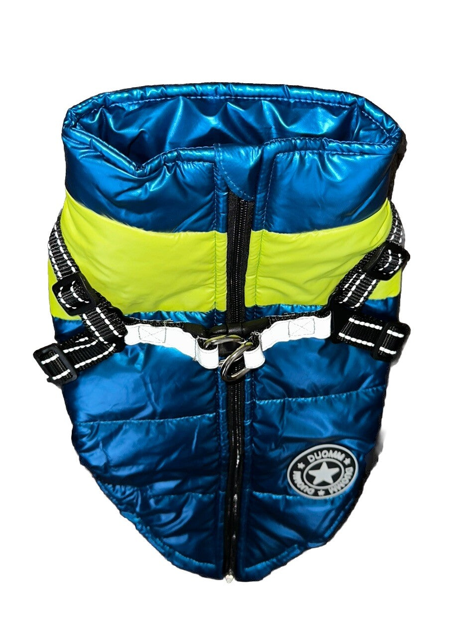 Dog Coat with Harness Winter Padded Clothes Size L Waterproof Reflective New