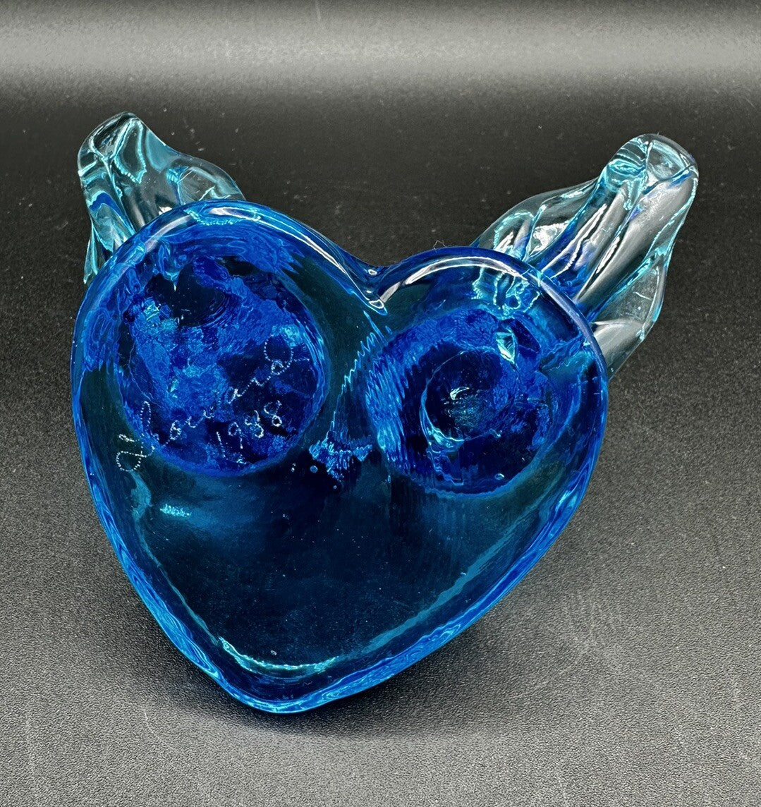 Bluebirds Of Happiness Heart Pair Glass Figurine Blue/Leonard 1988 Vintage