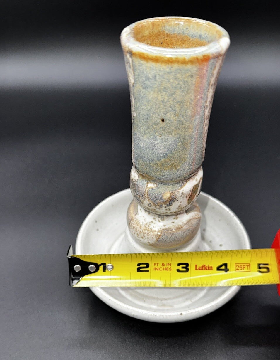 Candlestick Holder Studio Art Pottery Brown Gray Signed Vintage