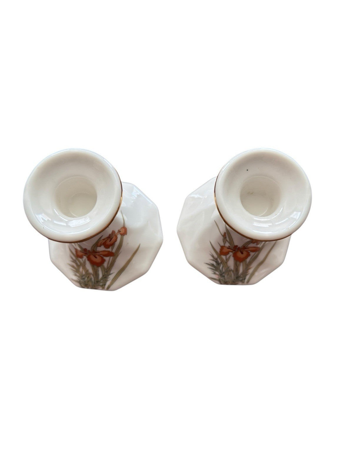 Candle Holders Ivory Peach Japan Porcelain Fine China Iris 1950's Vintage