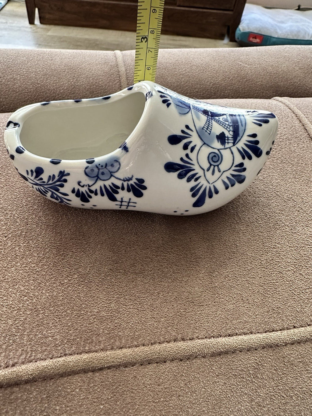 Ashtray Hand Painted 6” Blue And White Windmill Delft Pottery Shoe Planter, Vtg