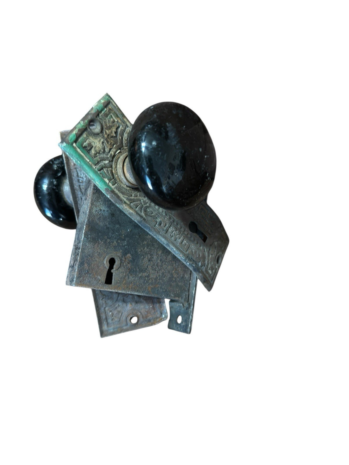 Door Knobs Plates Hardware Lock No Key Metal Enamel Antique Vintage