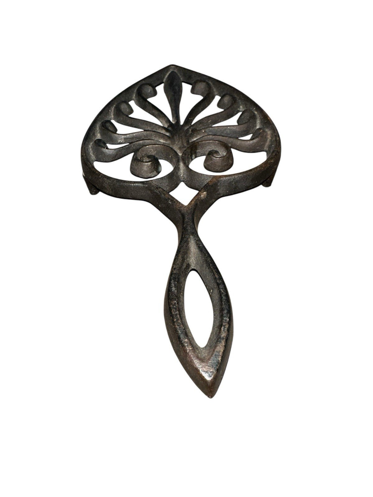 Cast Iron Heart Scroll Sad Iron Footed 9" Trivet Kitchen 262 Ornate Vintage