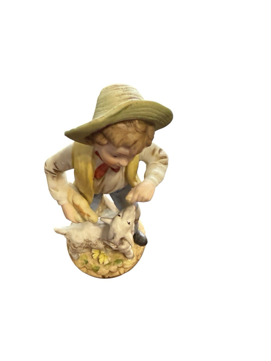 Boy With Lamb Figurine 8” Lenwile China Ardalt Japan Hand Painted Vintage