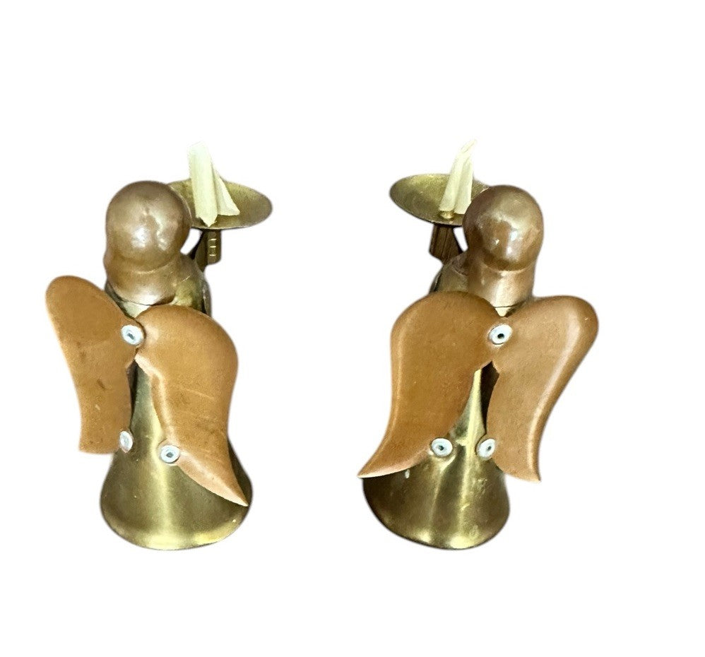 Candle Holder 4.5” Hong Kong Metal Copper Brass Angel Vintage