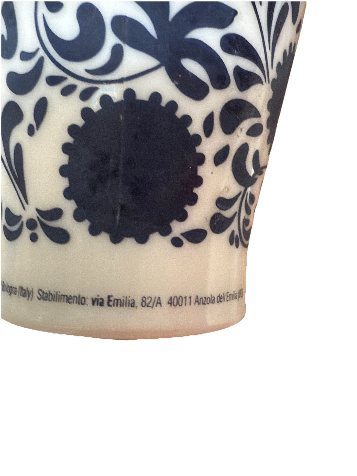 Amarena Fabbri Milk Glass Jar "Empty" Cherries Blue White Floral 5.25" H Italy