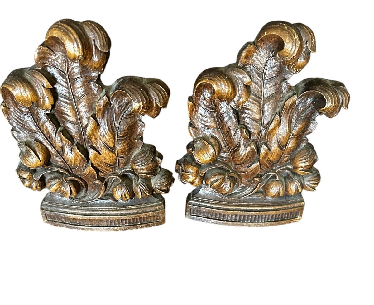 Bookends Syroco Wood Composite Ferns And Flora Mid Century Modern Made USA Vinyl