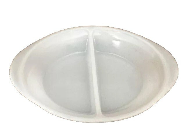 Casserole Split Dish White Blue Pinwheel J-239 Glasbake Oval Divided Vintage
