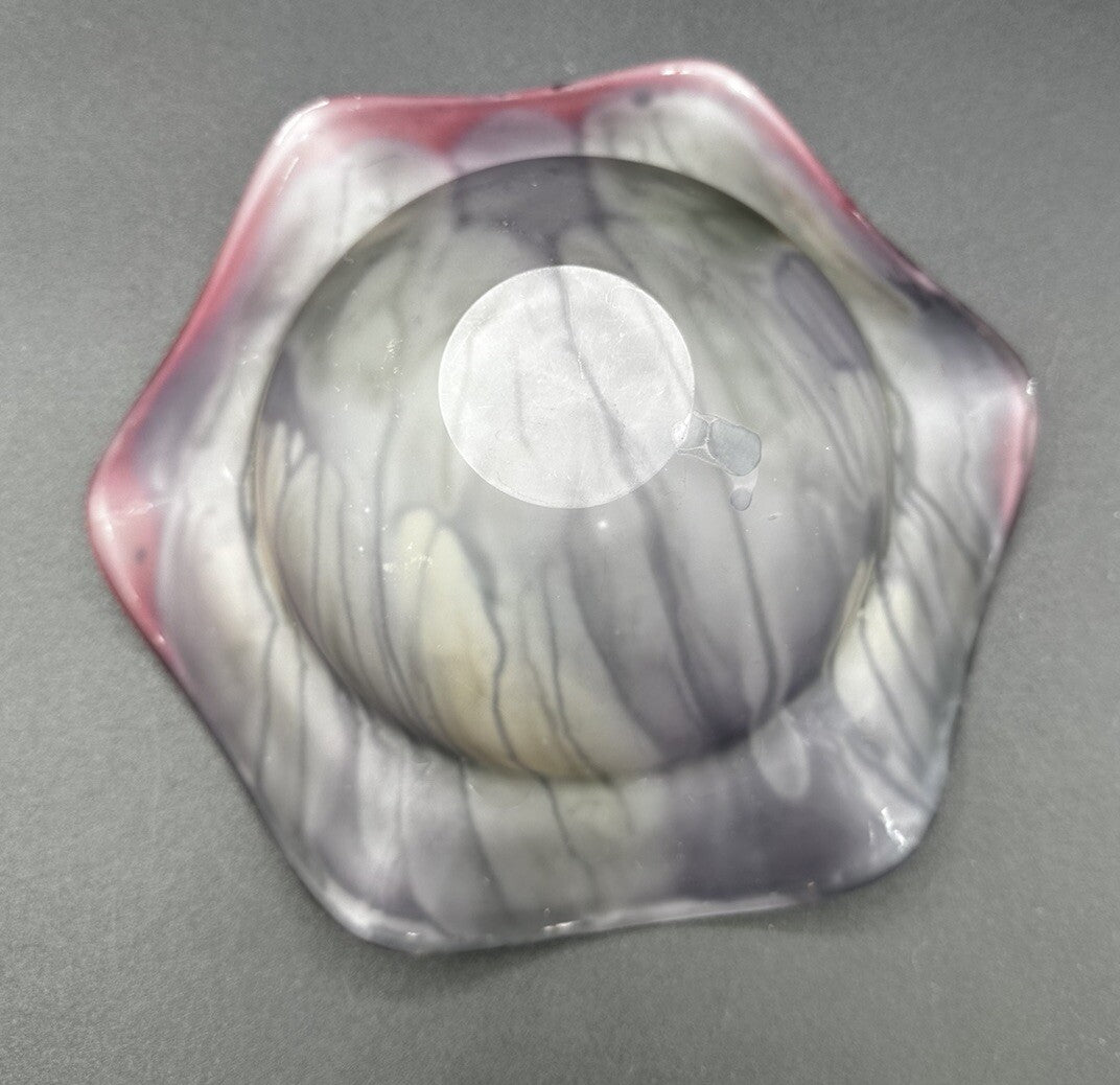 Bowl Purple Pink Drip Rueven Nouveau  Art Glass Scalloped Edge Vintage