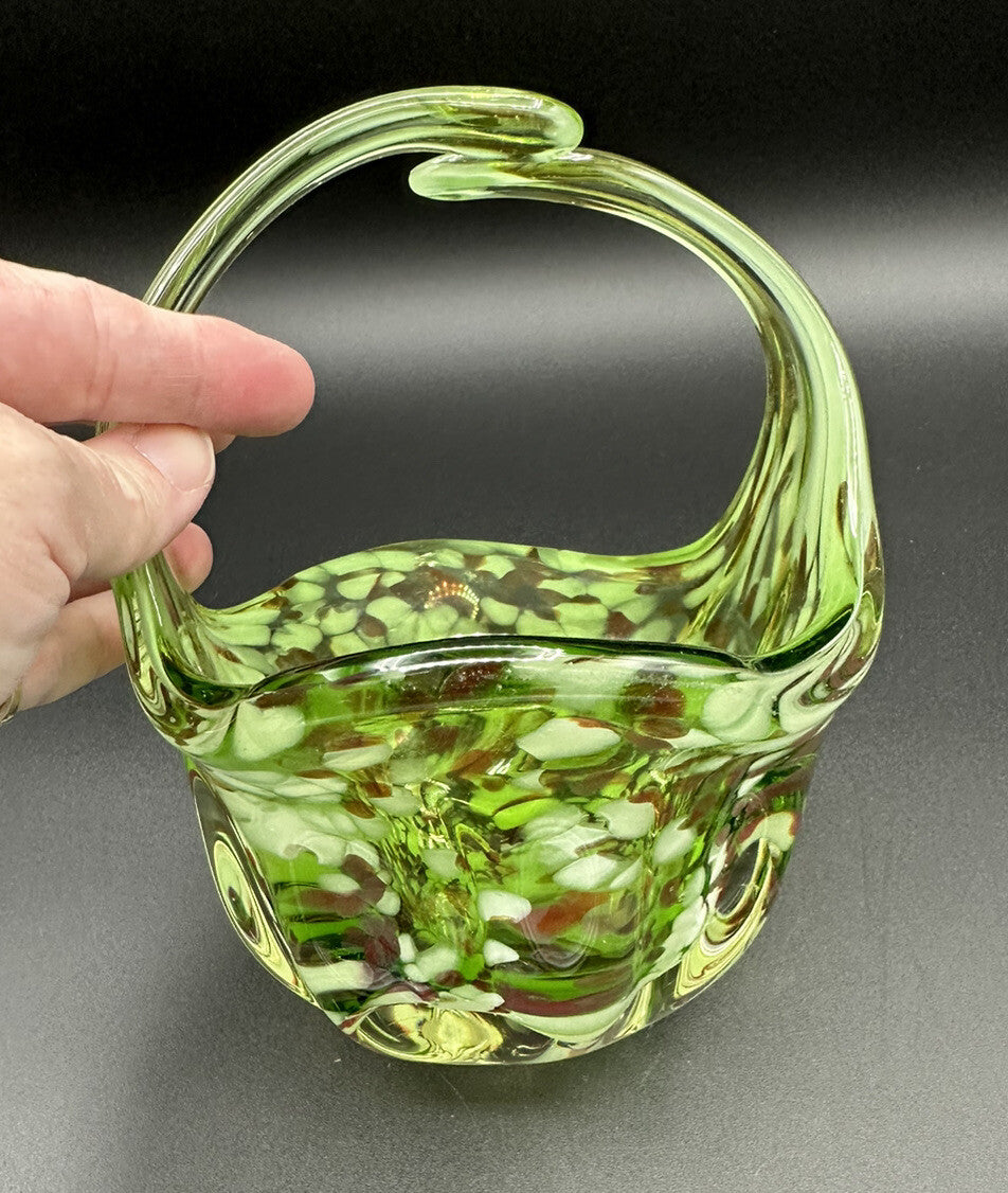 Art Glass Basket Green End Of Day Preowned Vintage