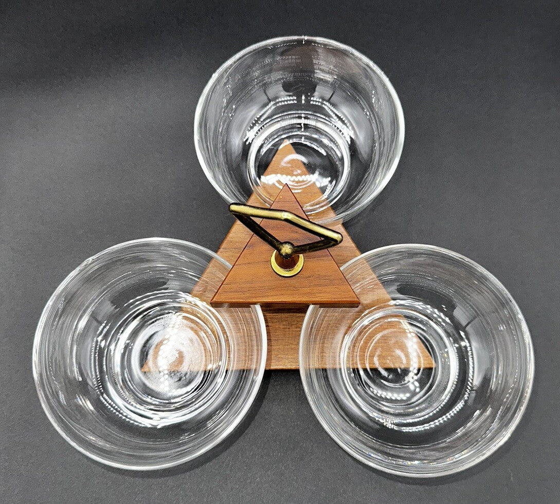 Condiment Dishes And Stand Oregon Myrtle Wood Vintage