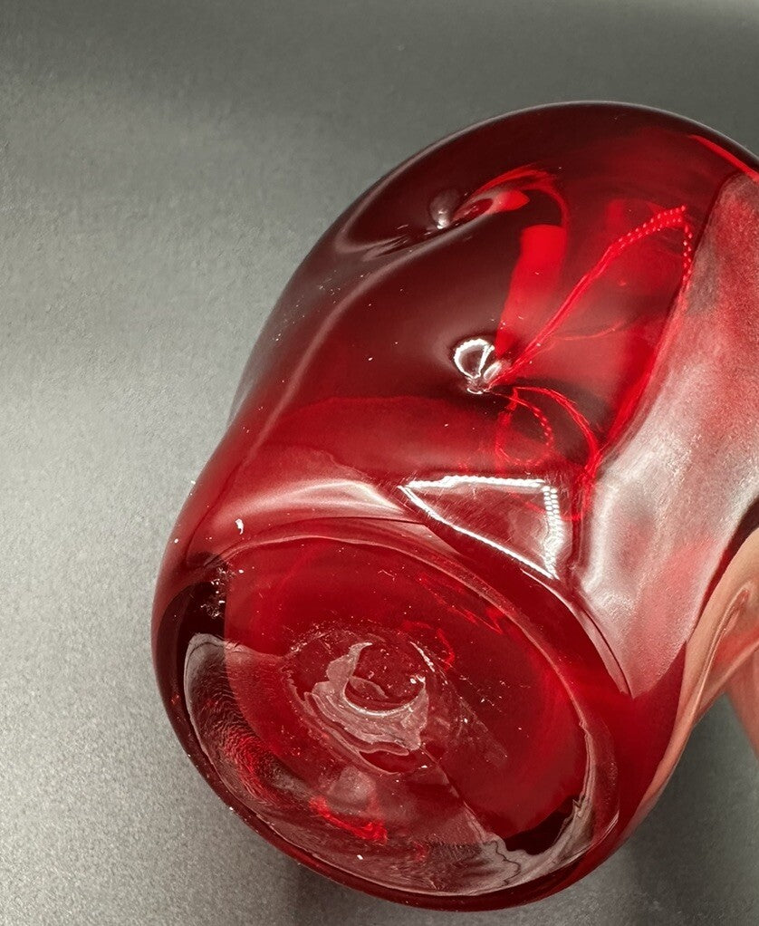 Decanter w/ Clear Round Stopper 10”BISCHOFF Glass Red Pinched Vintage