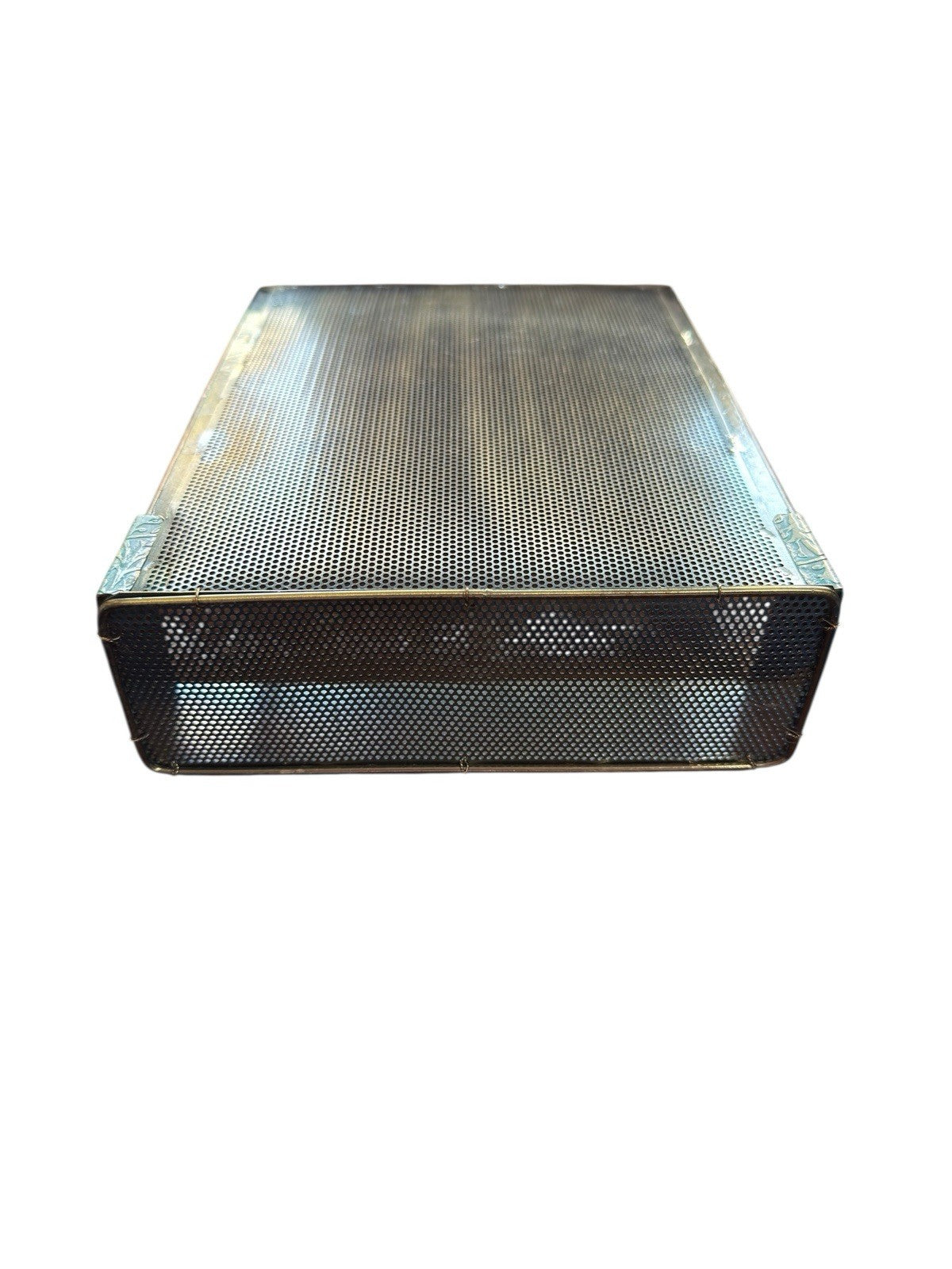 Earring Display Organizer Rack with Basket Blue Gold Tone Metal Wire Mesh