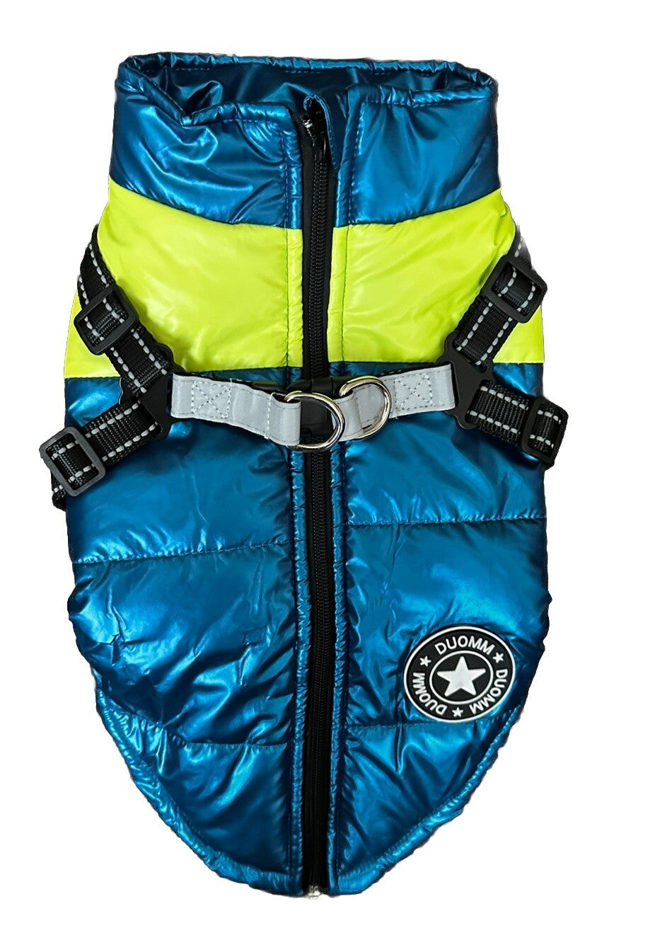 Dog Coat with Harness Winter Padded Clothes Size L Waterproof Reflective New