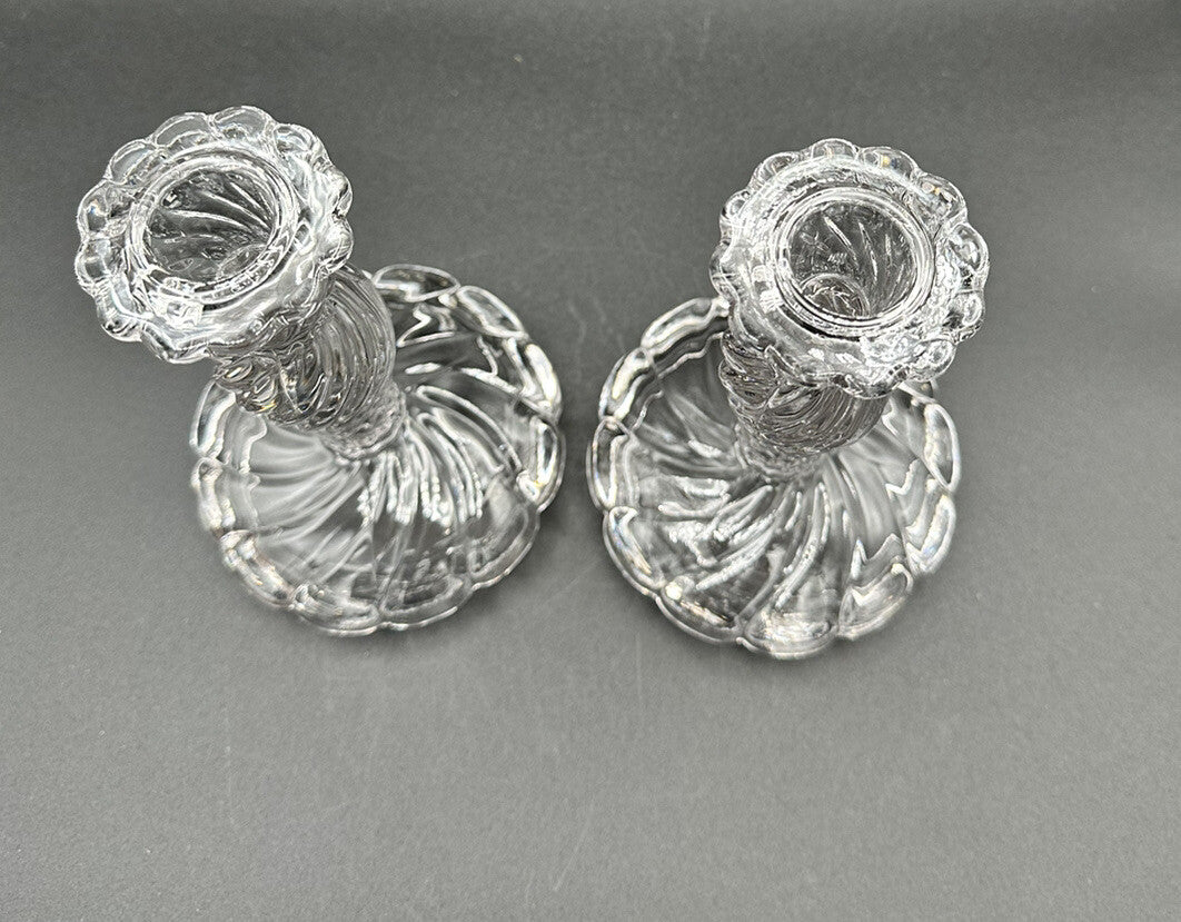 Candlesticks 7” Wedding Decor EUC(2) Fostiora Colony Heavy Swirl Crystal