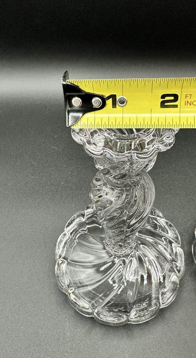 Candlesticks 7” Wedding Decor EUC(2) Fostiora Colony Heavy Swirl Crystal