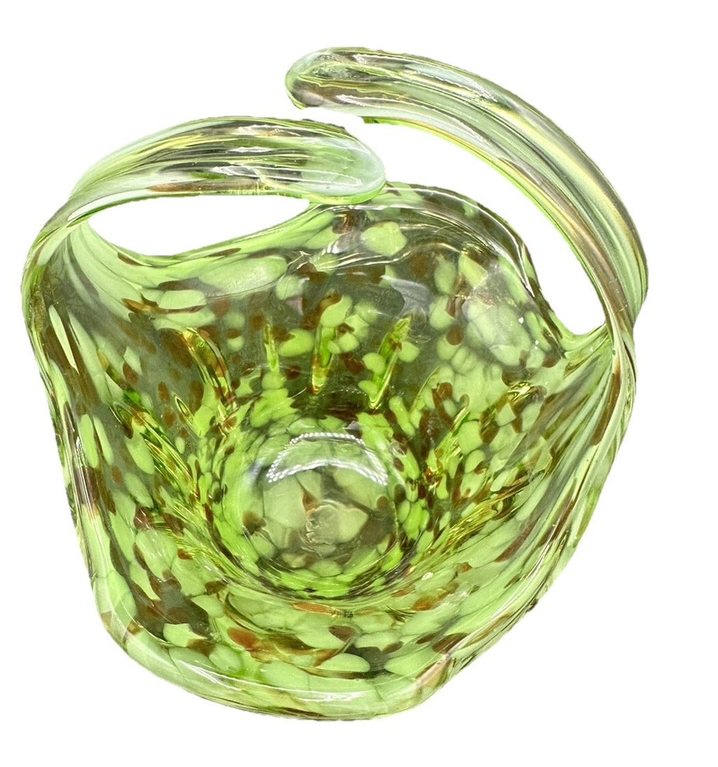 Art Glass Basket Green End Of Day Preowned Vintage