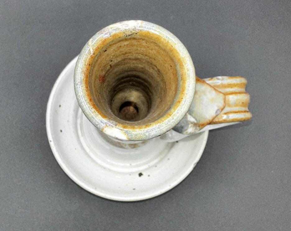 Candlestick Holder Studio Art Pottery Brown Gray Signed Vintage