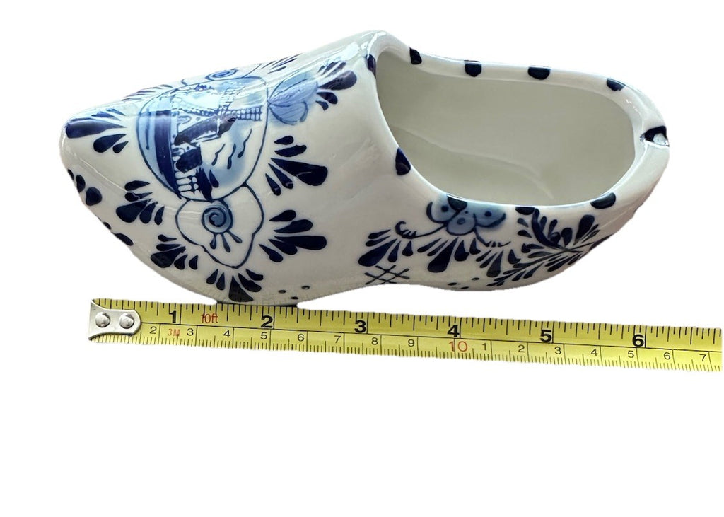 Ashtray Hand Painted 6” Blue And White Windmill Delft Pottery Shoe Planter, Vtg