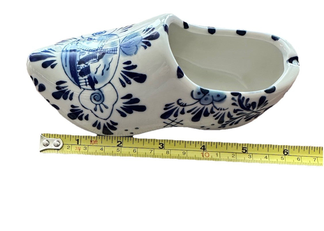 Ashtray Hand Painted 6” Blue And White Windmill Delft Pottery Shoe Planter, Vtg