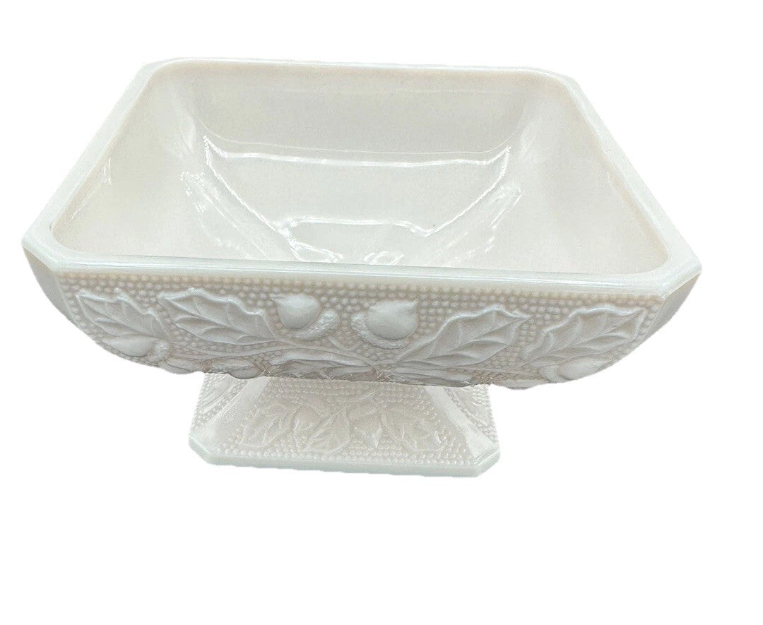 Candy Nut Dish Acorn & Leaf Pattern Base Jeanette Shell Pink Milk Glass Vintage