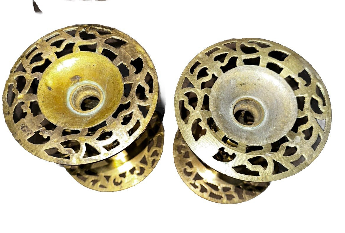 Candle Holder Brass Cut Out Filagree Vases Ornate (2) Vintage