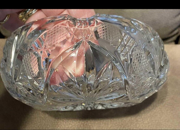 Ashtray Cigar Lead Crystal Cut Glass Quilted Strawberry Diamonds Heavy Vintage