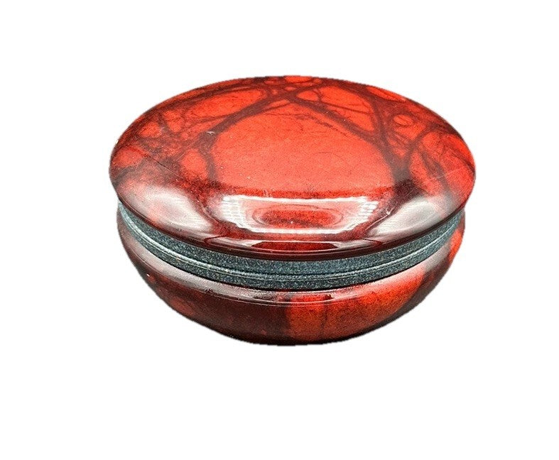Dresser/ Trinket Box Italian Red Black Alabaster 5” X 2” Vintage