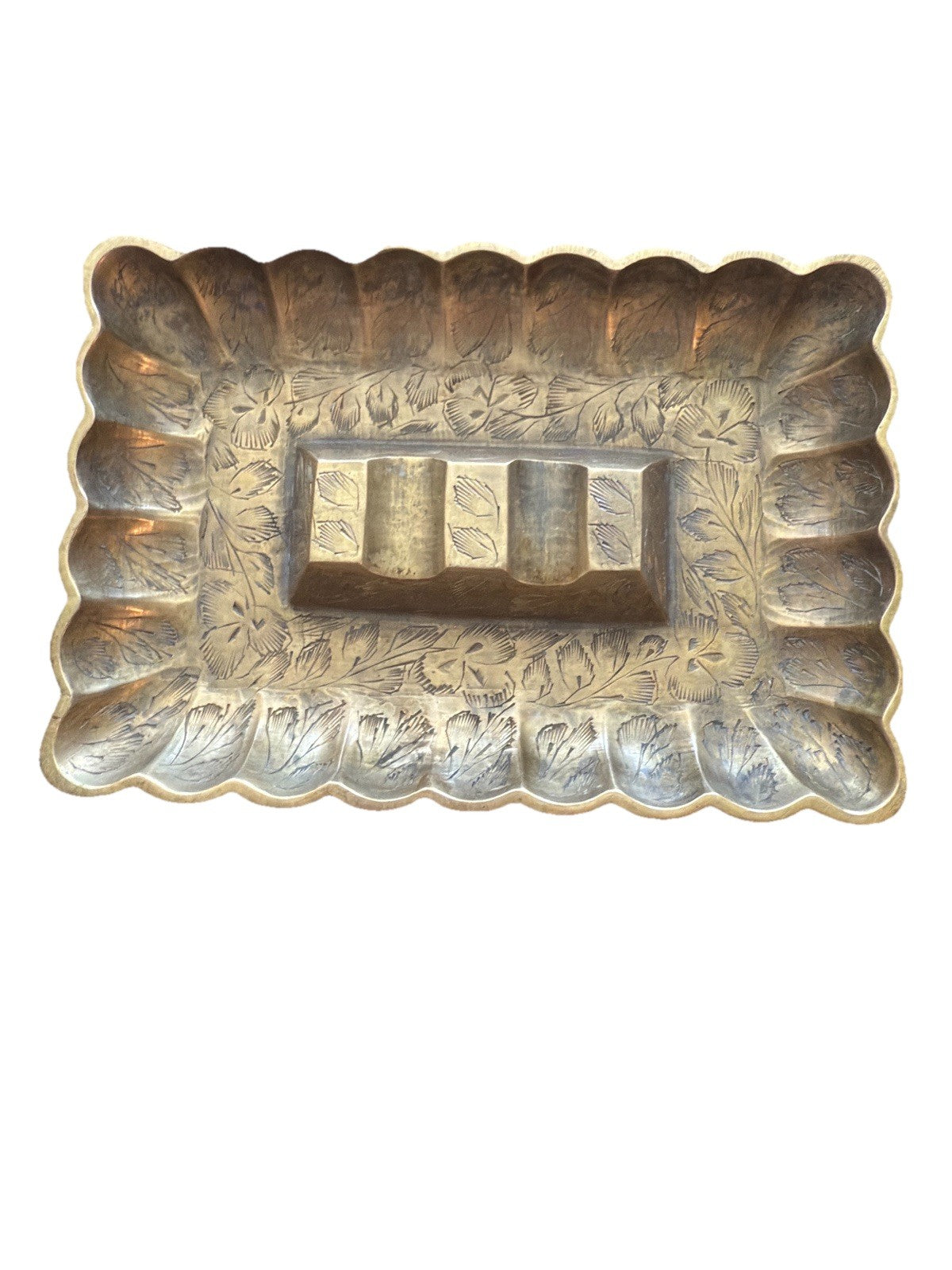 Ashtray Marked India Art Nouveau Ornate Brass Antique