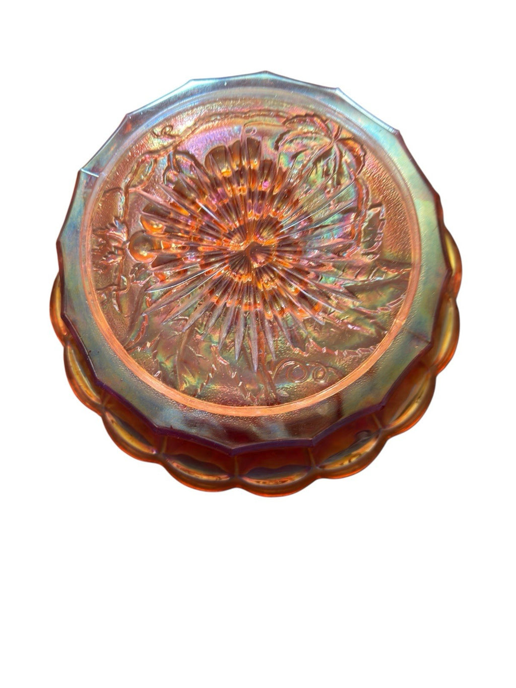 Carnival Glass Bowl Imperial Heavy Grape Marigold 8.75” Vintage