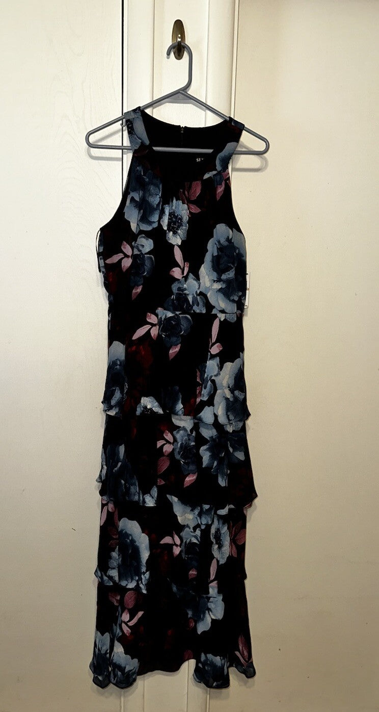Dress S.L. Fashions Sleeveless Floral Print Flowing Ruffle Tiered Party Maxi NWT