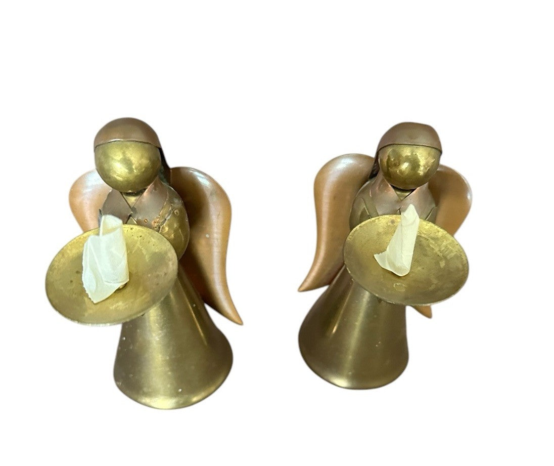 Candle Holder 4.5” Hong Kong Metal Copper Brass Angel Vintage