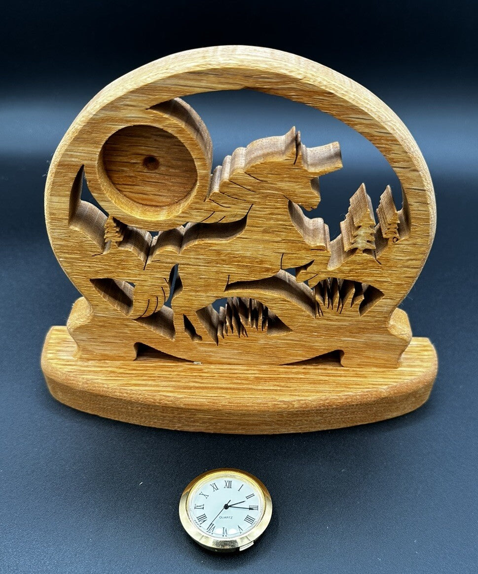 Clock Handcrafted Wood Cutout Unicorn Desk Mantel Untested