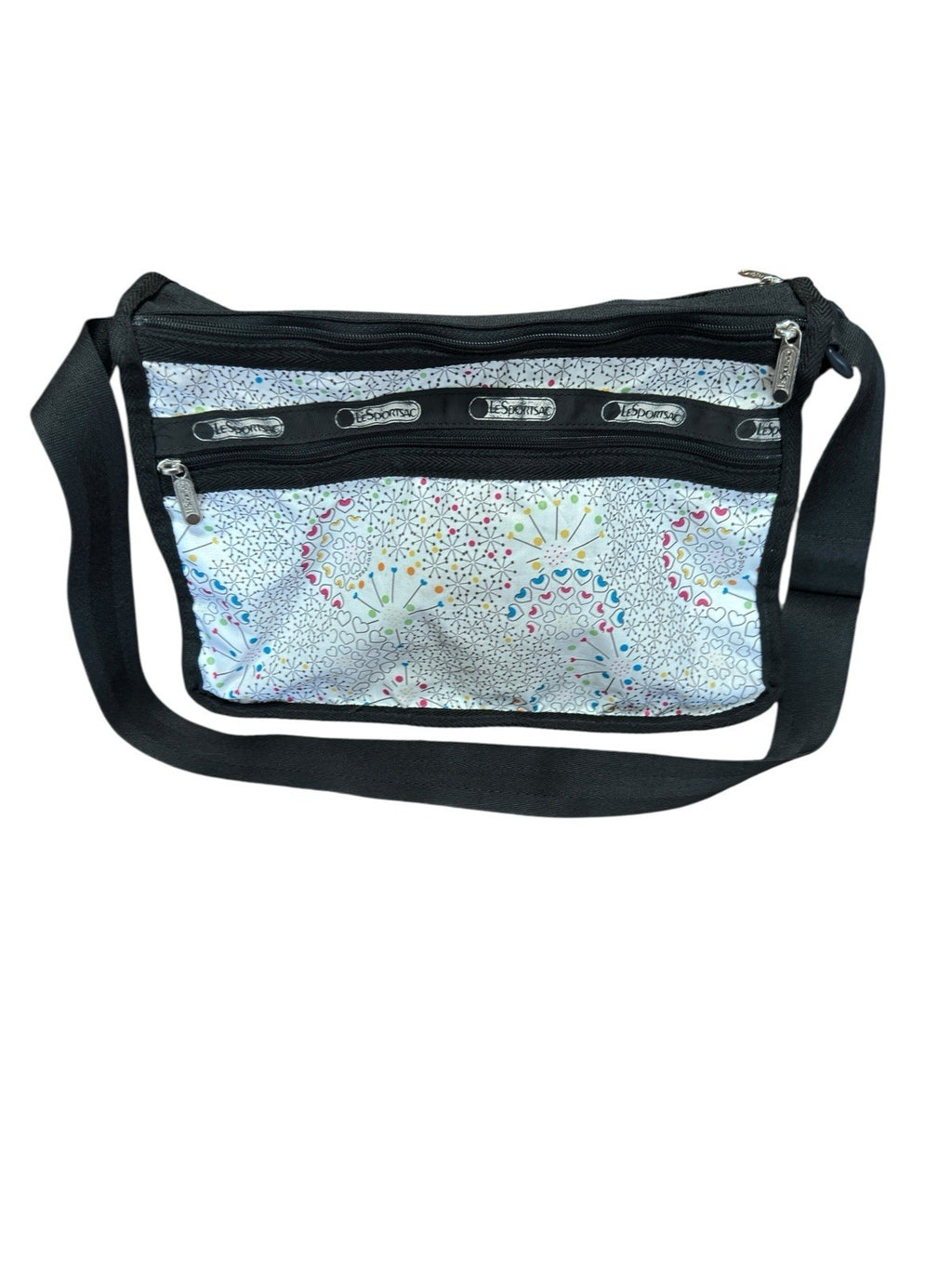 Crossbody Shoulder Bag LeSportsac Hythmic Hearts 3 Zip 2 Way Preowned