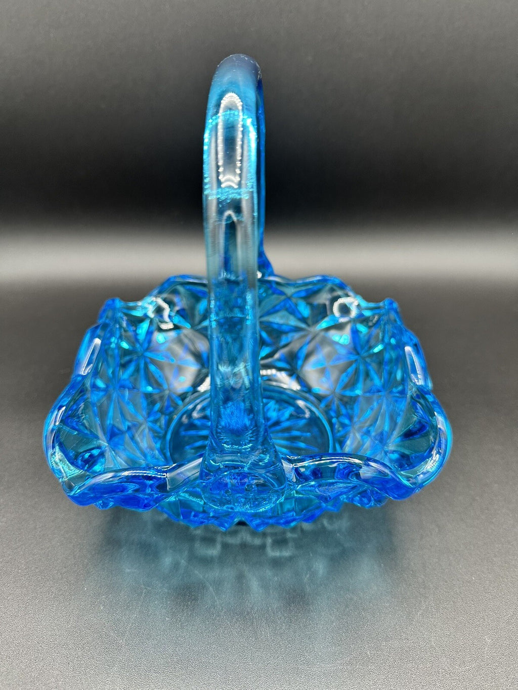 Basket Blue With Handle 7" Indiana Glass Monticello Vintage