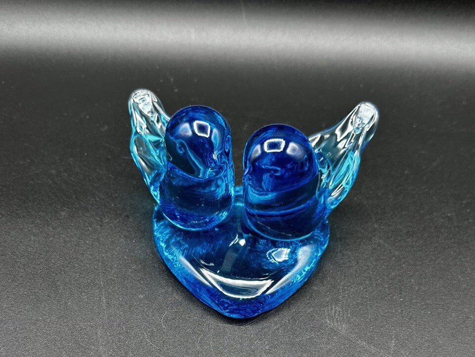 Bluebirds Of Happiness Heart Pair Glass Figurine Blue/Leonard 1988 Vintage
