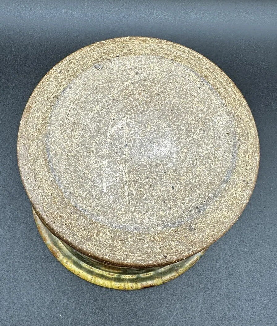 Butter Bell Keeper Crock Yellow/Brown Hues Drip Glaze Studio Art Pottery Signed