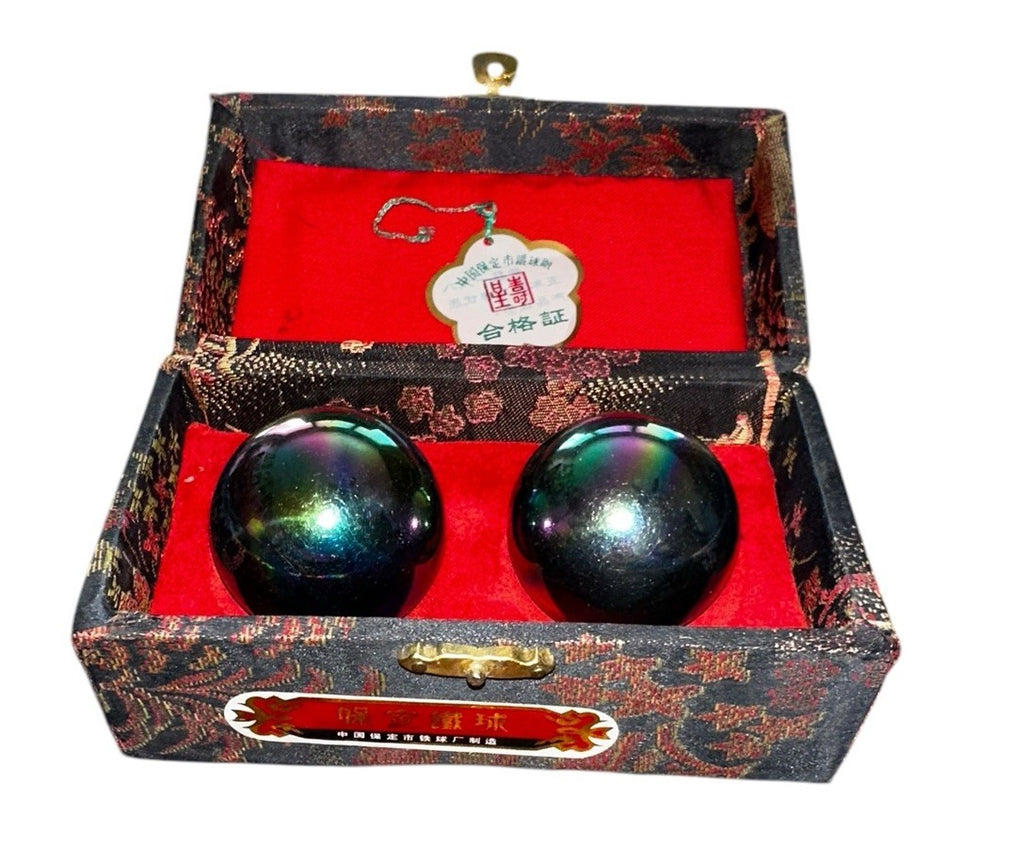 Balls Chinese Baoding Mediation Musical Neon Chrome Stress With Case Vintage