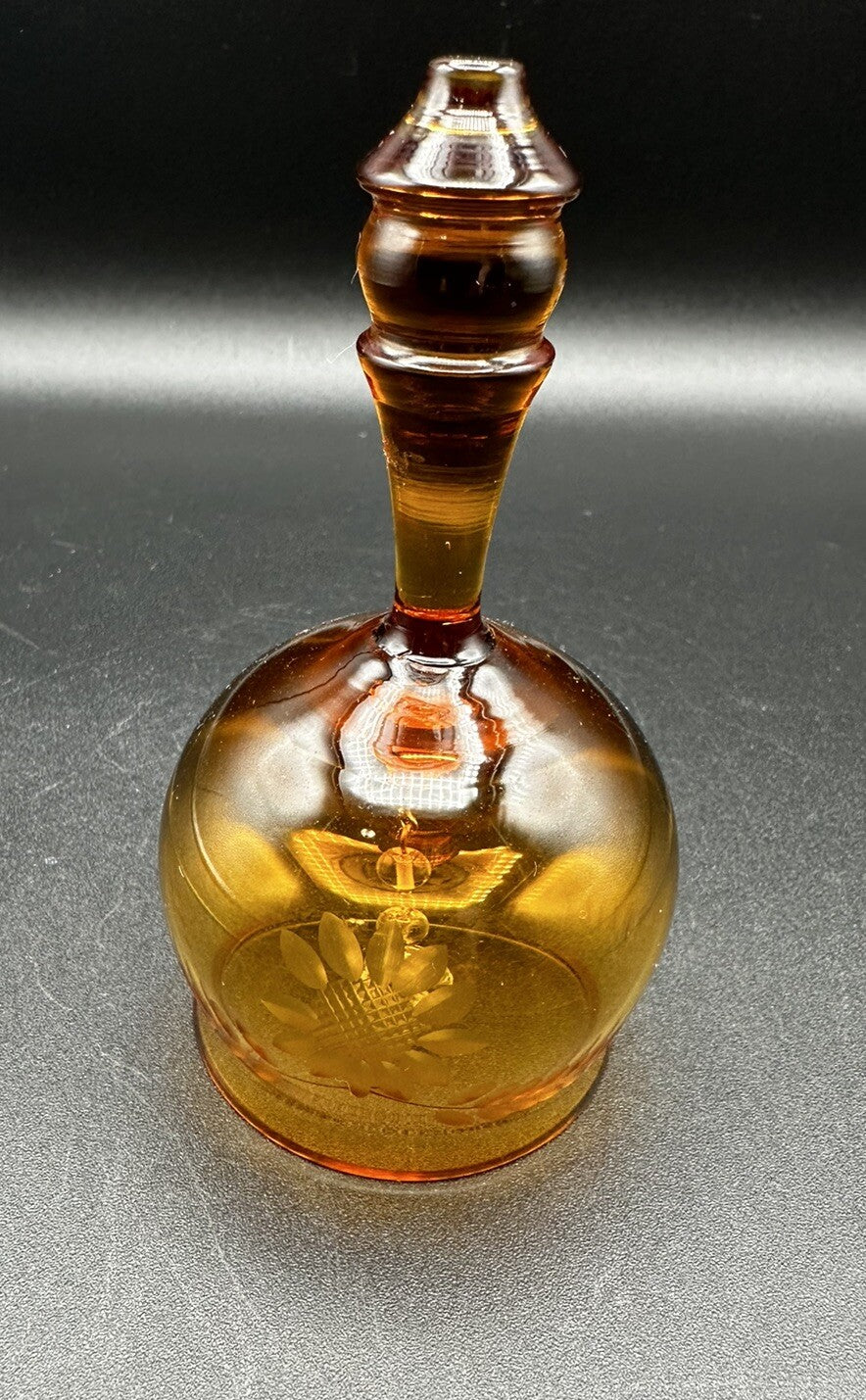 Bell Sunflower & Leaf Etched Design Krosno Amber Glass Vintage