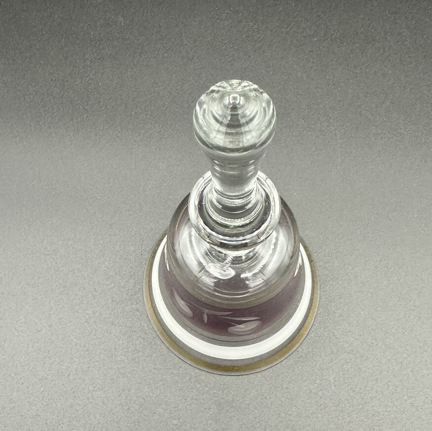 Bell Clear Glass Hand Mauve Middle Leaf Cherries Gold Trim 6.5" x 3" Vintage