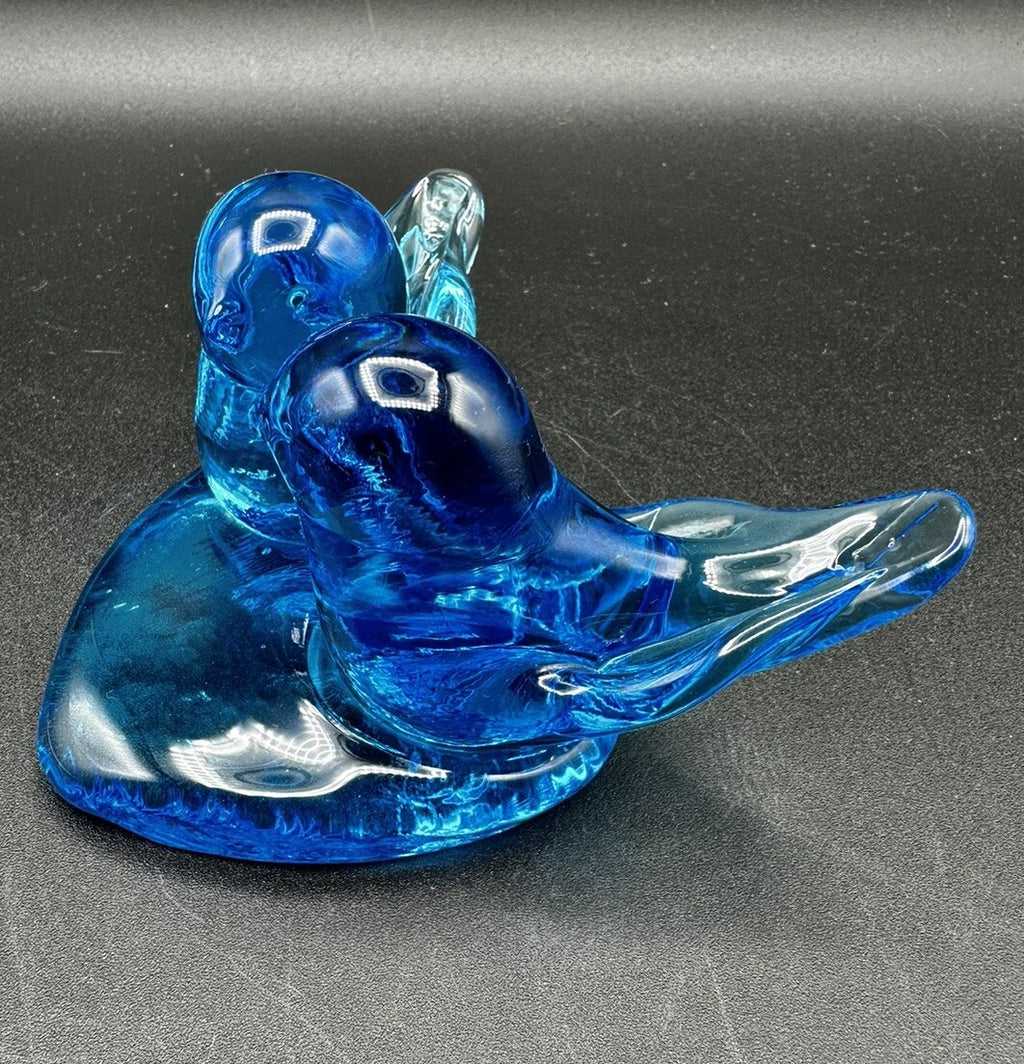 Bluebirds Of Happiness Heart Pair Glass Figurine Blue/Leonard 1988 Vintage
