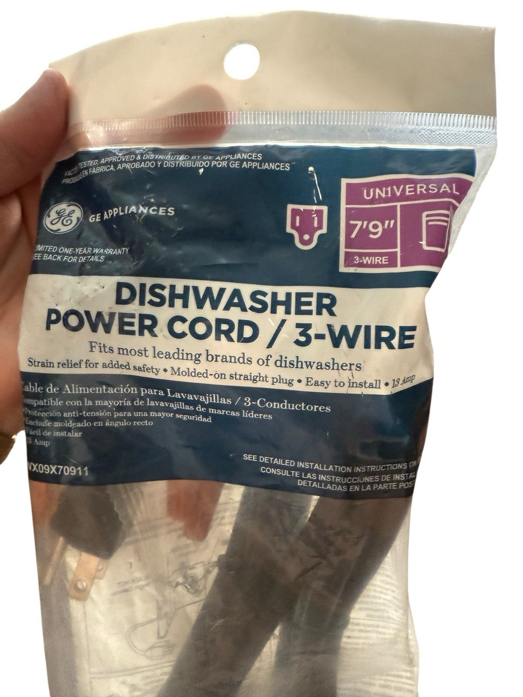 Dishwasher Power Cord 7 Ft x 9" WX09X70911 GE Universal New